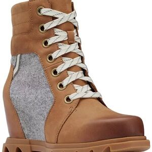 Sorel Brown and Gray Women's Lace-Up Wedge Boots